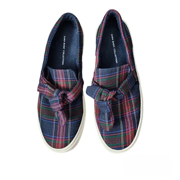 Zara Plaid With Bow Slip On Sneaker Shoes - Picture 10 of 11